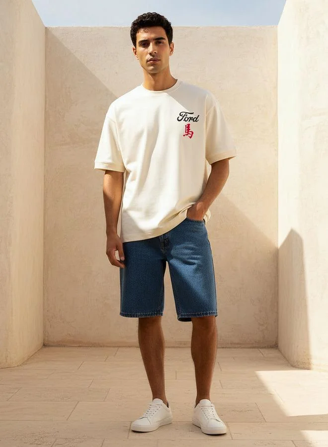 اس بي كاركترز Men Regular Fit Crew Neck Short Sleeve Ford Print T-shirt